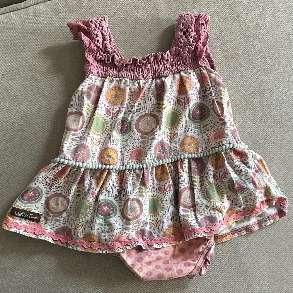 ⭐️5/$25⭐️ Matilda Jane Floral Pink and Cream romper Dress